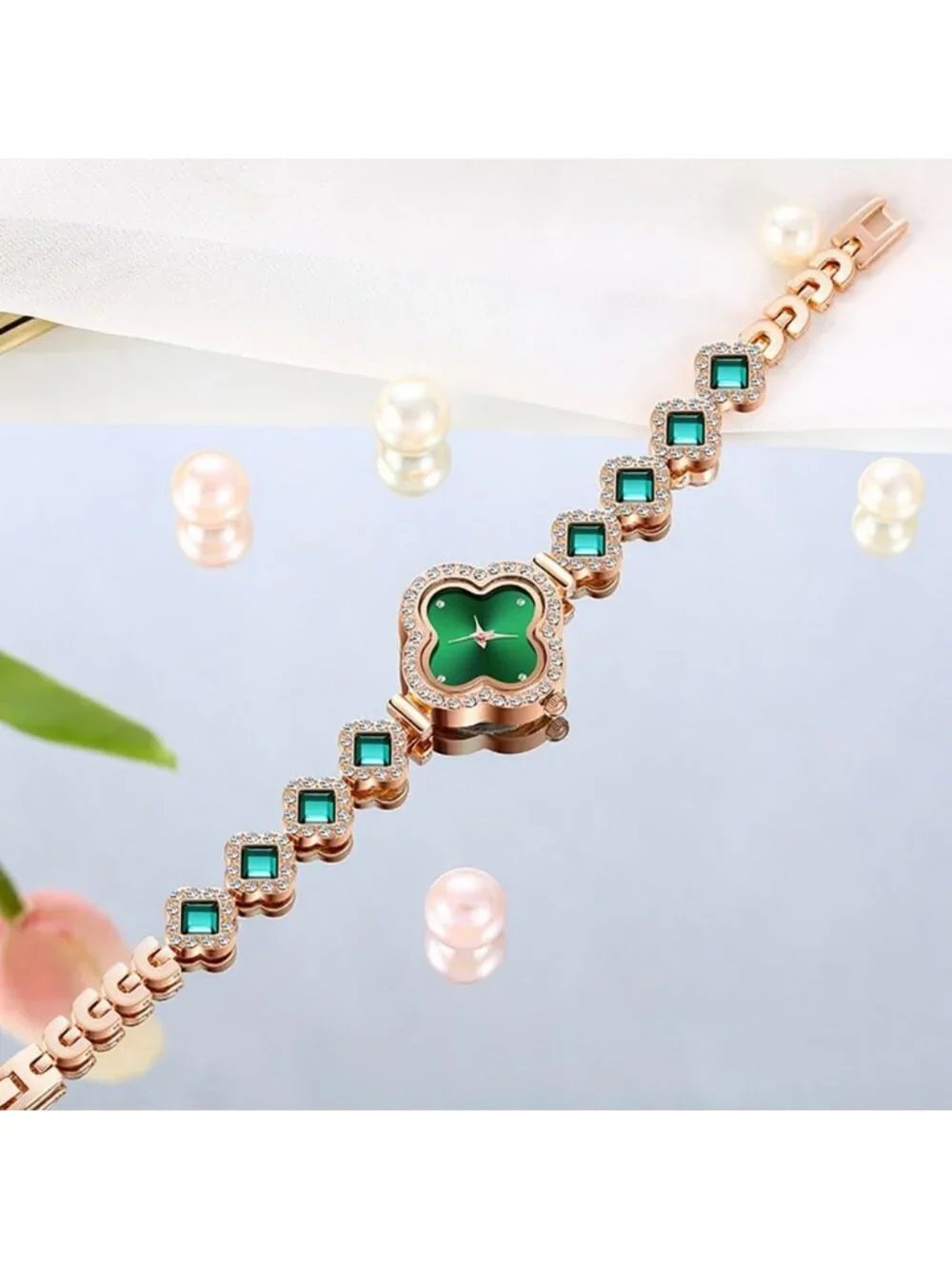 Women's Green Diamond Bracelet Fashion Dress Quartz Luxury Elegant Wrist Watch